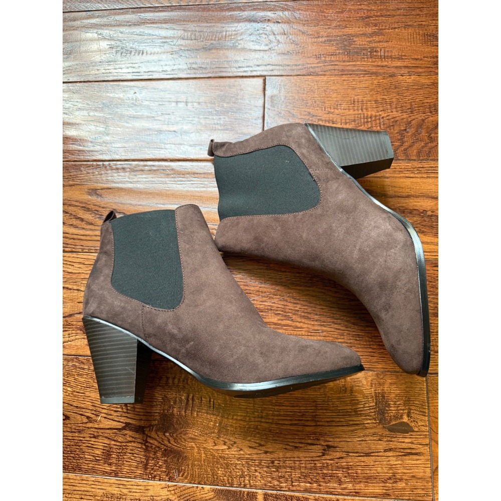 ELOQUII Chelsea Ankle Boots Womens 12W Brown Faux Suede Block Heel Western